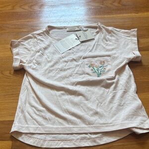 Kids Short Sleeve Tee with Floral Pocket - Pink